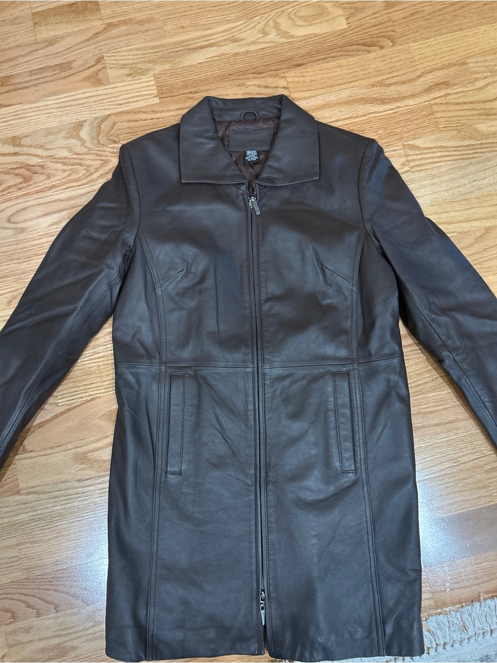 Classic Women's Brown Leather Zip-Front Coat